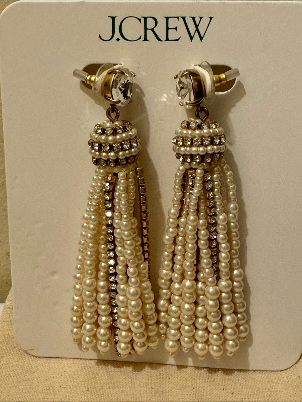 NWT J.Crew Crystal Ball Tassel Statement Earrings with Pouch - Style BT290